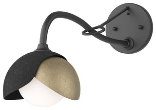 Brooklyn 1-Light Double Shade Sconce, Black, Soft Gold, Opal Glass