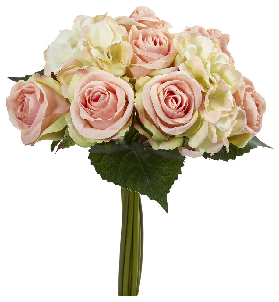 12" Rose and Hydrangea Bouquet Artificial Flower, Set of 6