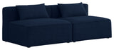 Cube Upholstered Modular Sofa, Navy, 2-Piece: 2 Armless Chair, Linen Texured Fabric