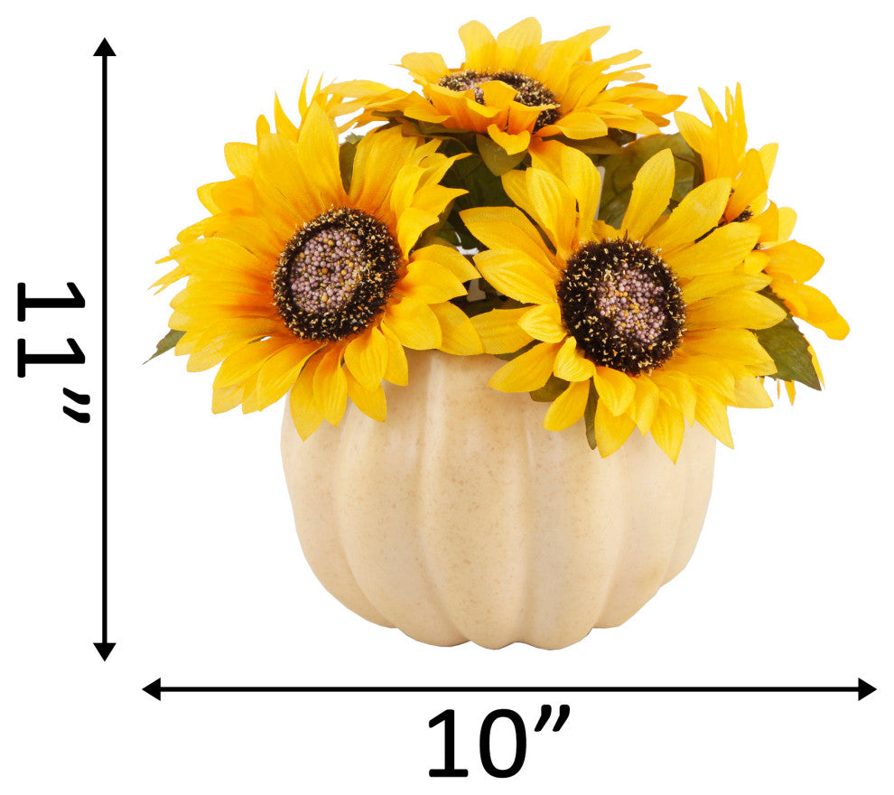 10" Yellow Sunflowers In Pumpkin