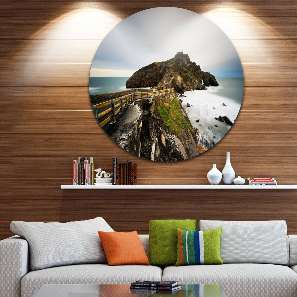 Path To Cape And Chapel In Spain, Seashore Photo Round Wall Art, 23"