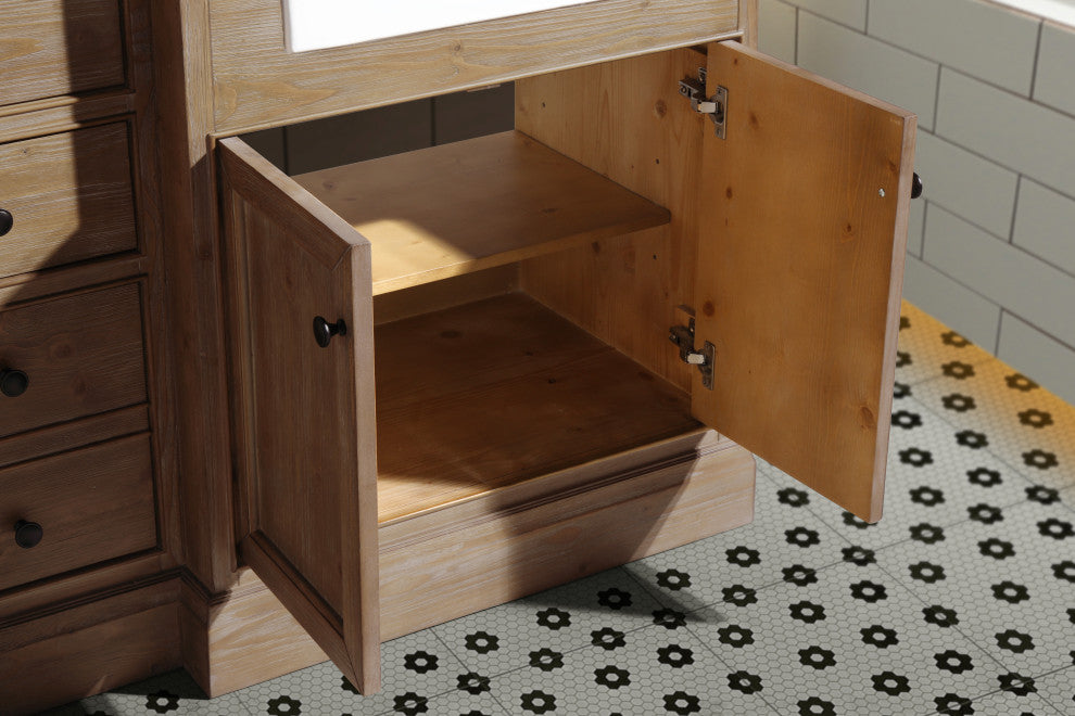 Kelly 72" Bathroom Vanity, Weathered Fir Finish, Italian Carrara Marble Top