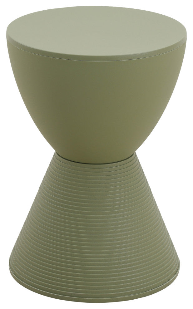 Round Side Table in ABS Plastic Ribbed Design End Table with Removable Lid, Olive Green