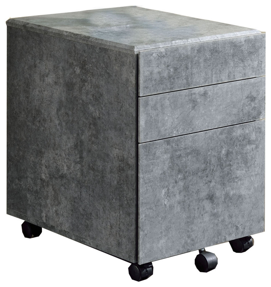 Benzara BM209627 File Cabinet with 3 Storage Drawers and Casters, Gray