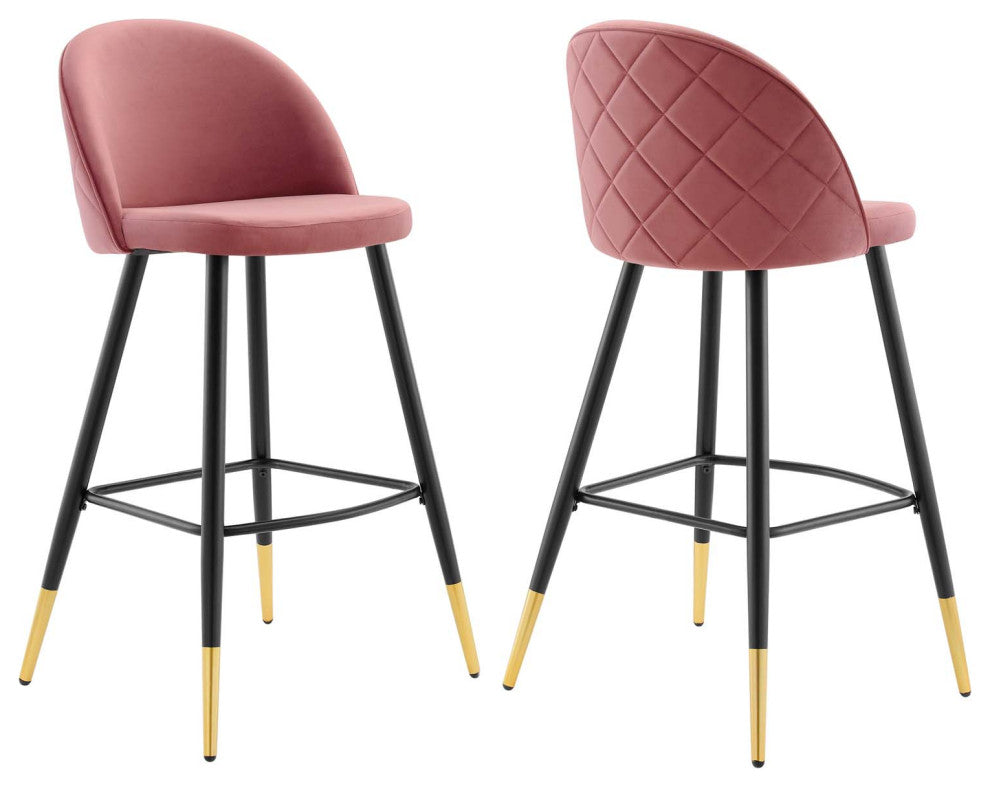Cordial Performance Velvet Bar Stools - Set of 2-Dusty Rose