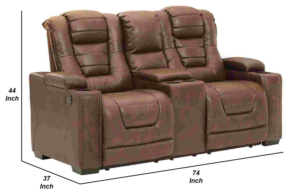 Benzara BM262327 Power Recliner Loveseat With Adjustable Storage Headrest, Brown