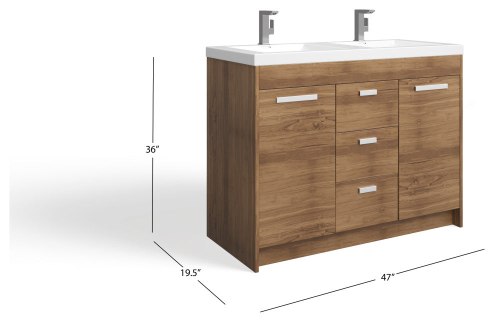 The Ashland Bathroom Vanity, Oak, 48", Double Sink, Freestanding