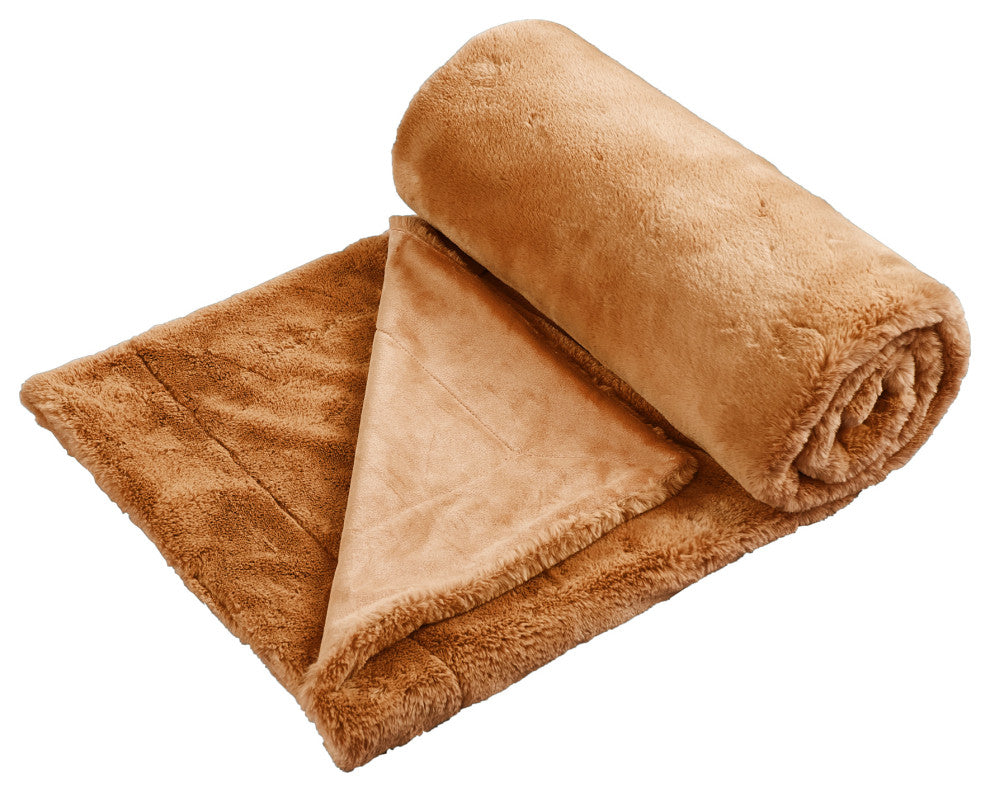 Fox Faux Fur Throw Blanket, Burnt Orange, 60''x80''
