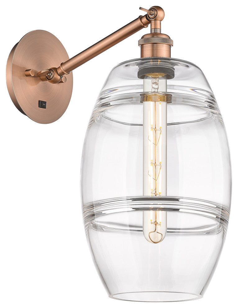 Ballston-Vaz 1-Light 8" Sconce, Arm Adjusts Up/Down, Antique Copper, Clear