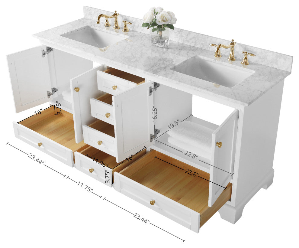 Audrey Vanity Set, White, 66", Gold Hardware, No Mirror