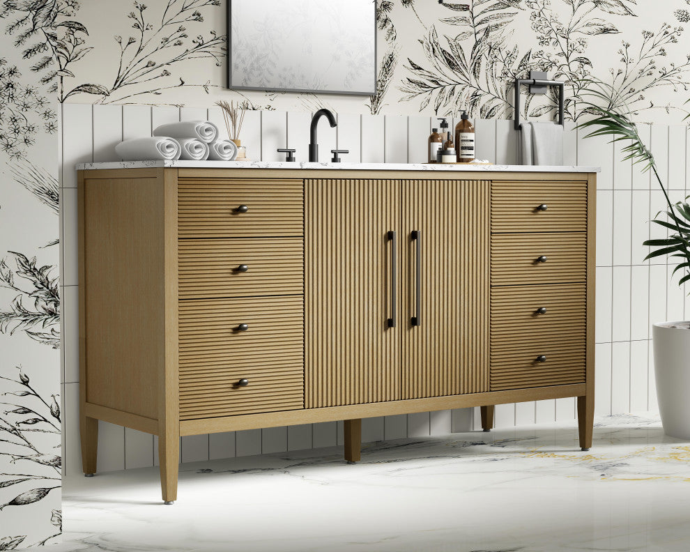 Home Living 60" Single Bathroom Vanity, Linen Oak