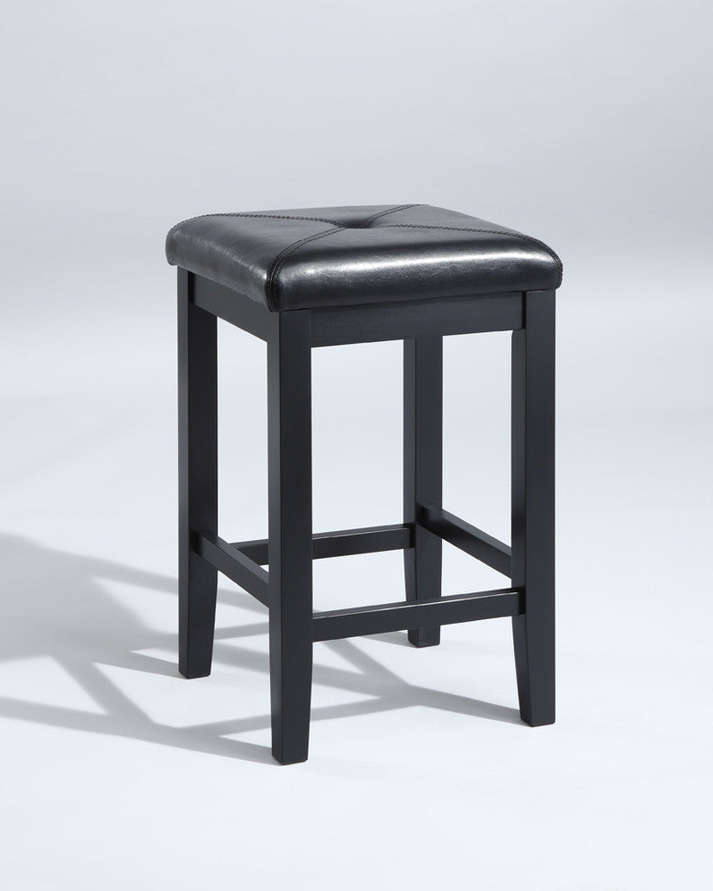 Upholstered Square Seat Barstool, Black, 24" Seat Height, Set of 2