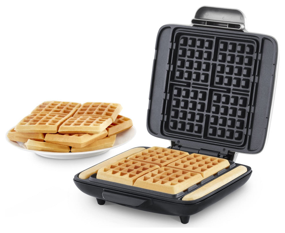 Deluxe No-Drip Waffle Iron Maker Machine 1200W + Hash Browns, Silver