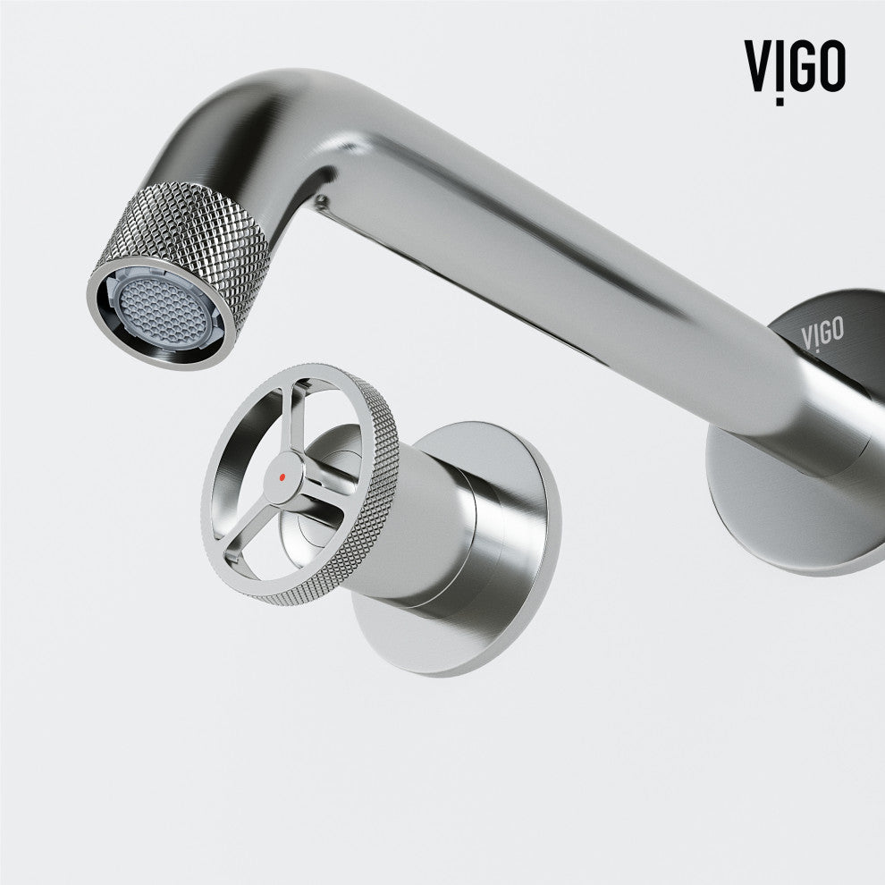 VIGO Cass 3" H 2-Handle Wall Mount Bathroom Faucet, Brushed Nickel
