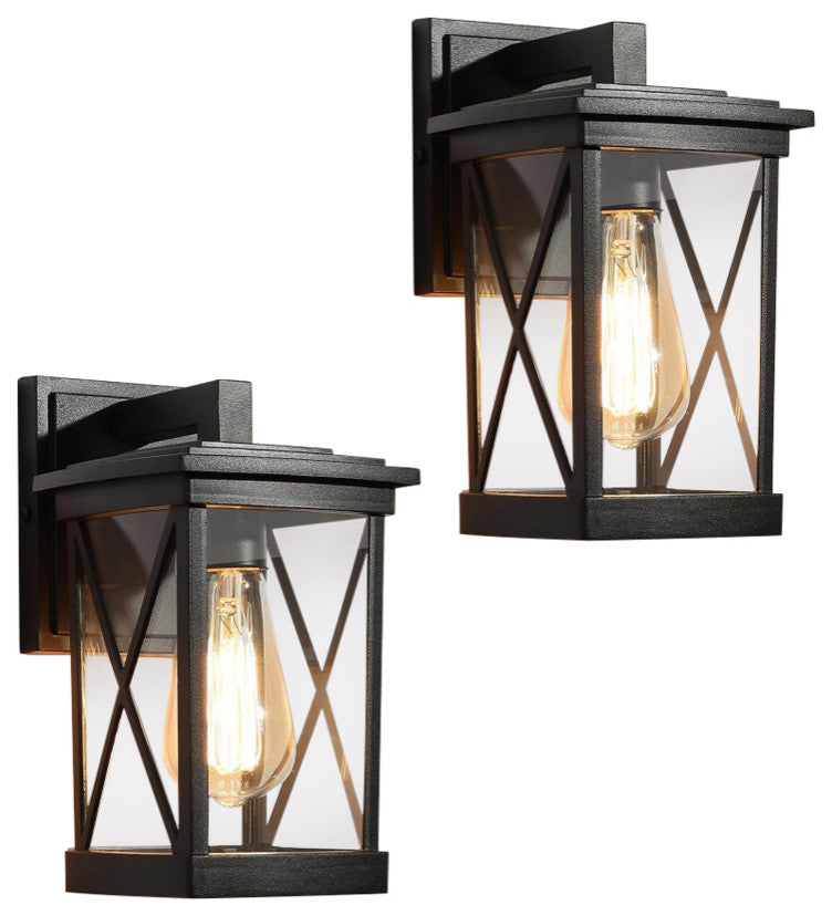 LNC 2-Pack 1-Light 10.2-in H Matte Black Square Cage Outdoor Wall Sconces