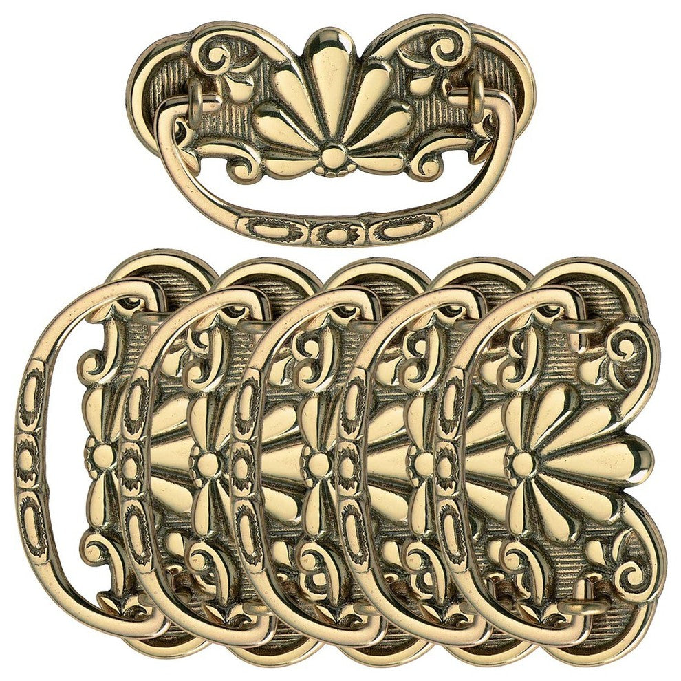 6 Antique Cabinet Drawer Pull Solid Brass Scalloped  |