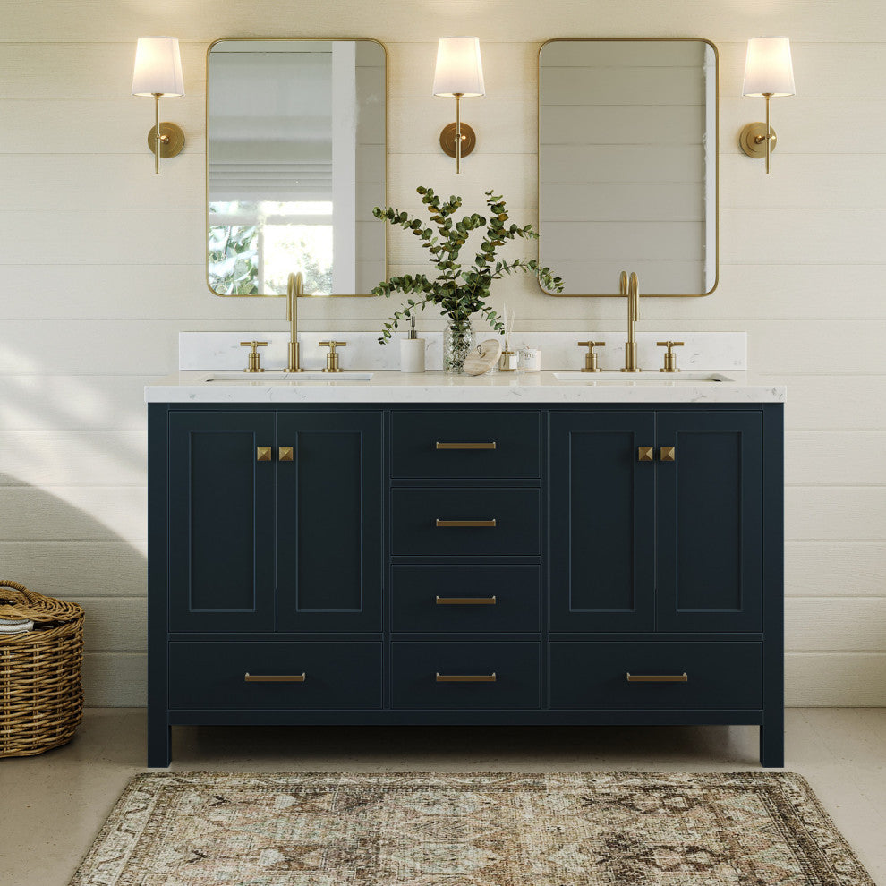 Ariel Cambridge 60" Double Rectangle Sinks Vanity, Carrara Quartz