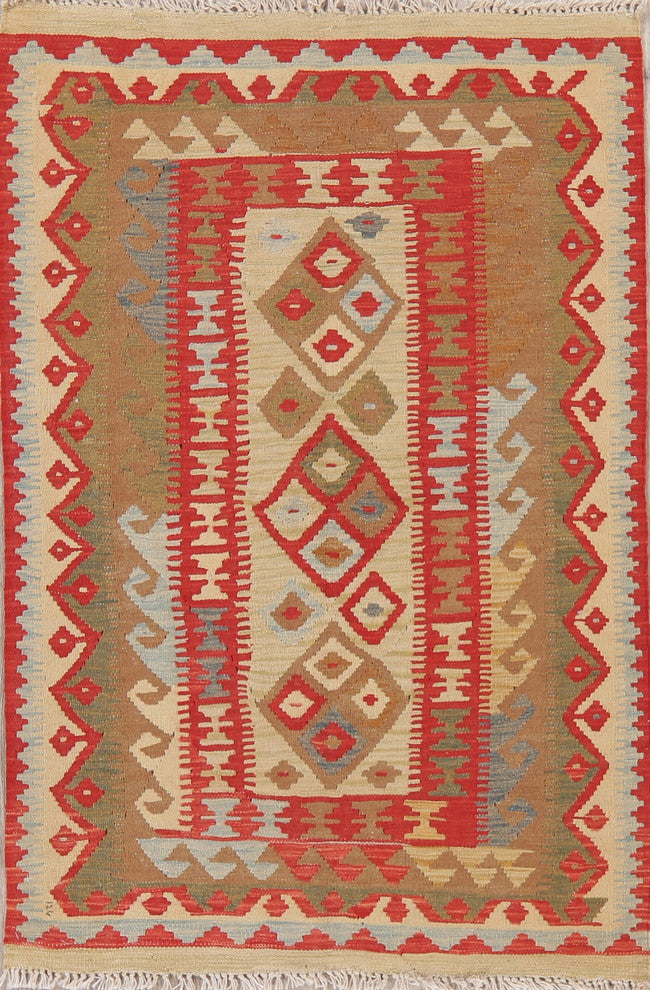 Pure Wool Turkish Flat-Woven Oriental Kilim Traditional Area Rug, 5'0"X3'3"