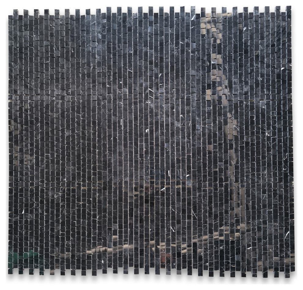 Nero Marquina Black Marble Hand Clipped Random Broken Mosaic Tile, 1 sheet