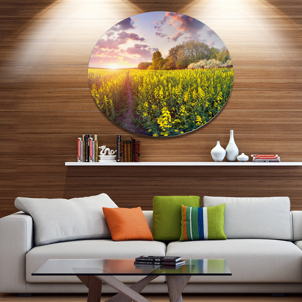 Fantastic Yellow Field At Sunset, Landscape Art Round Wall Art, 11"