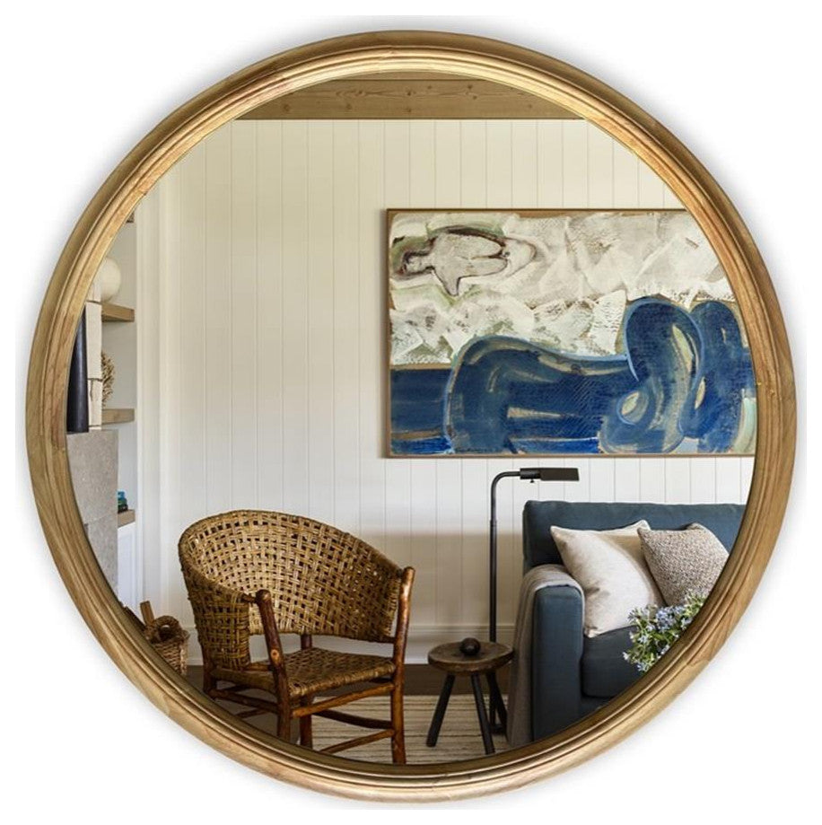 Chloe Lighting Reflection 36" Round Wood Framed Wall Mirror in Maple