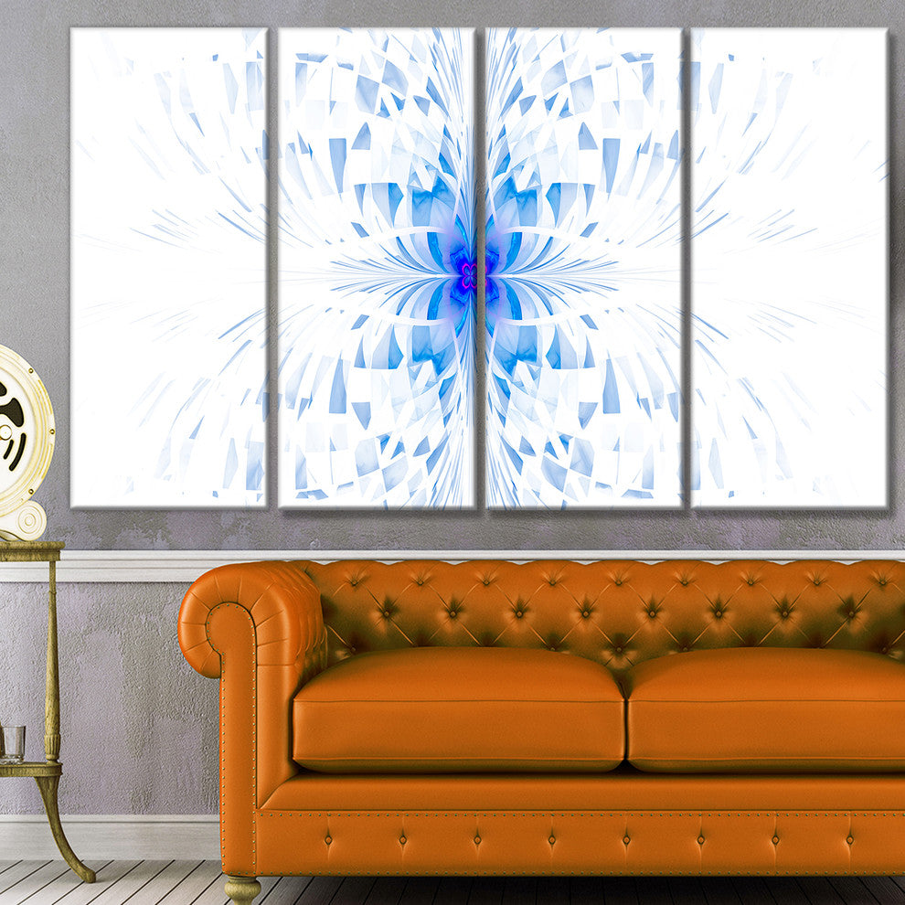 Blue Butterfly Outline on White, Abstract Wall Art Canvas, 48"x28", 4 Panels