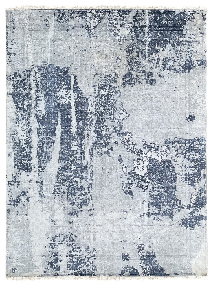 Hand-Knotted Wool Ivory/Blue Transitional Modern Modern Rug, 7' X 9'