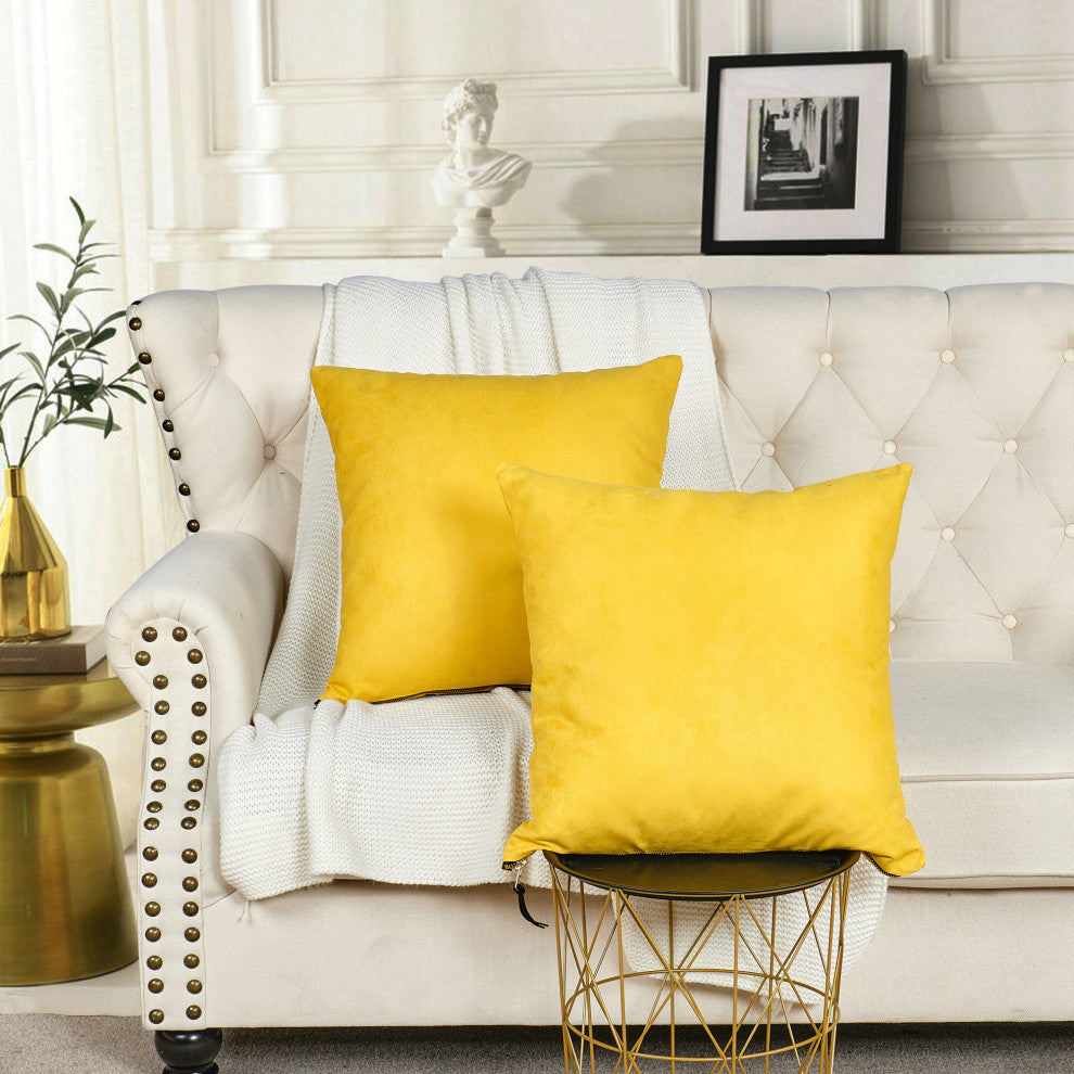 Suede Pillow Shell with Big Zipper, Lemon Curry, 20x20"