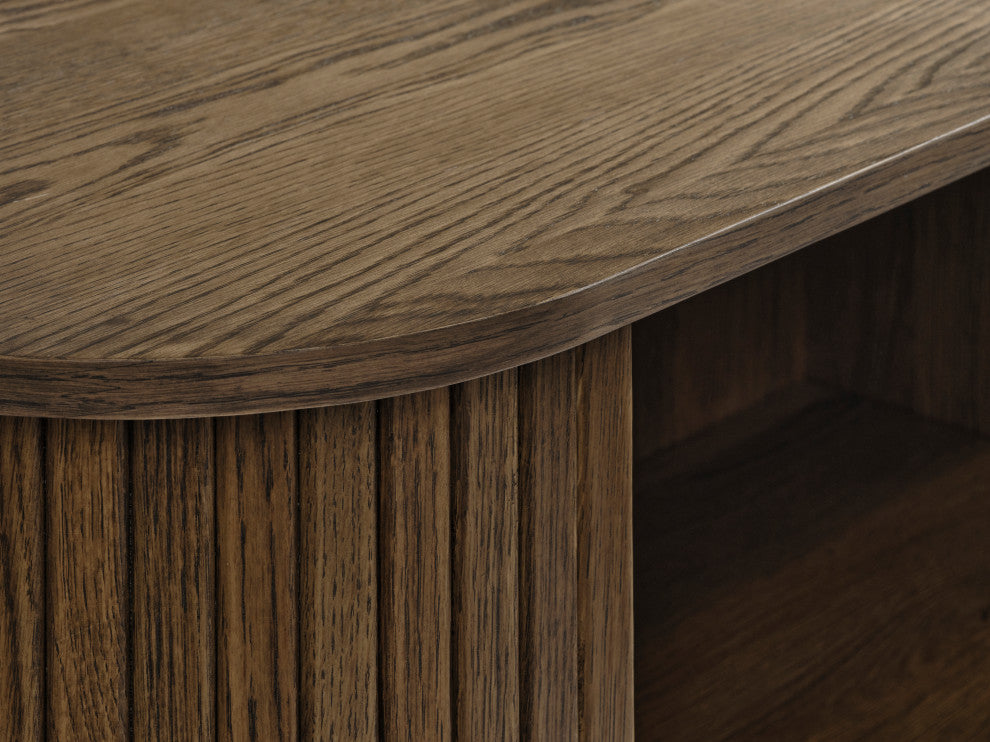 Mid-Century Modern Rounded Sliding Door Cabinet 39", Smoked Oak