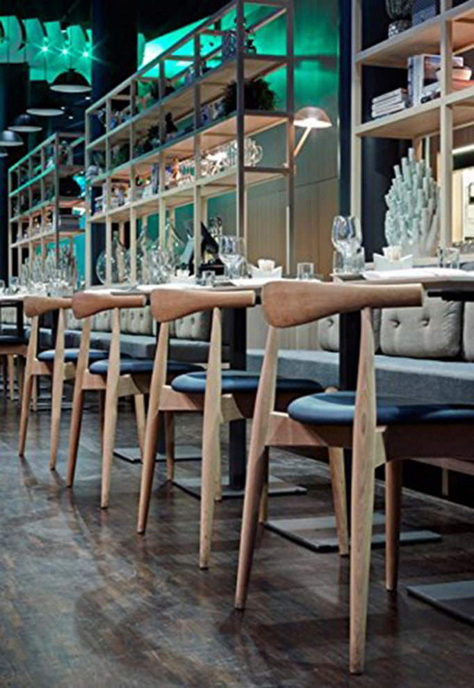 Set of 2 Modern Wooden Elbow Dining Chairs With PU Leather or Beige Fabric Seat, Natural