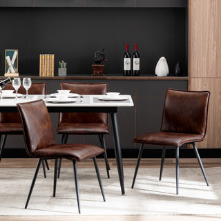 Set of 4 Minimalist Faux Leather Side Chairs for Dining Room, Dark Brown