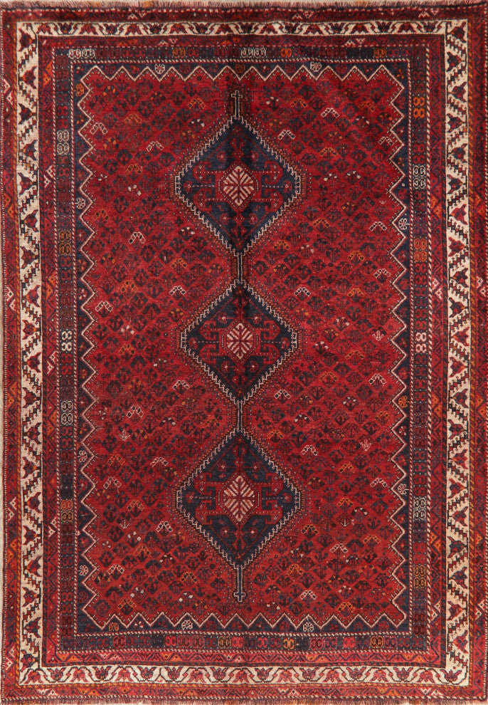 Consigned, Antique Oriental Traditional Hand Made Persian Area Rug, Red, 7x10