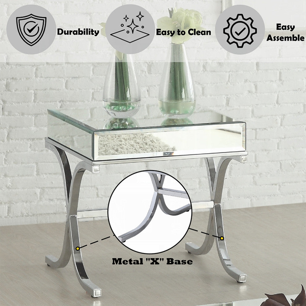 Yuri End Table, Mirrored Top and Chrome