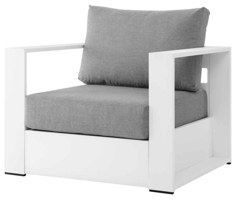 Lounge Chair Armchair, White Gray, Aluminum, Modern, Outdoor Hospitality
