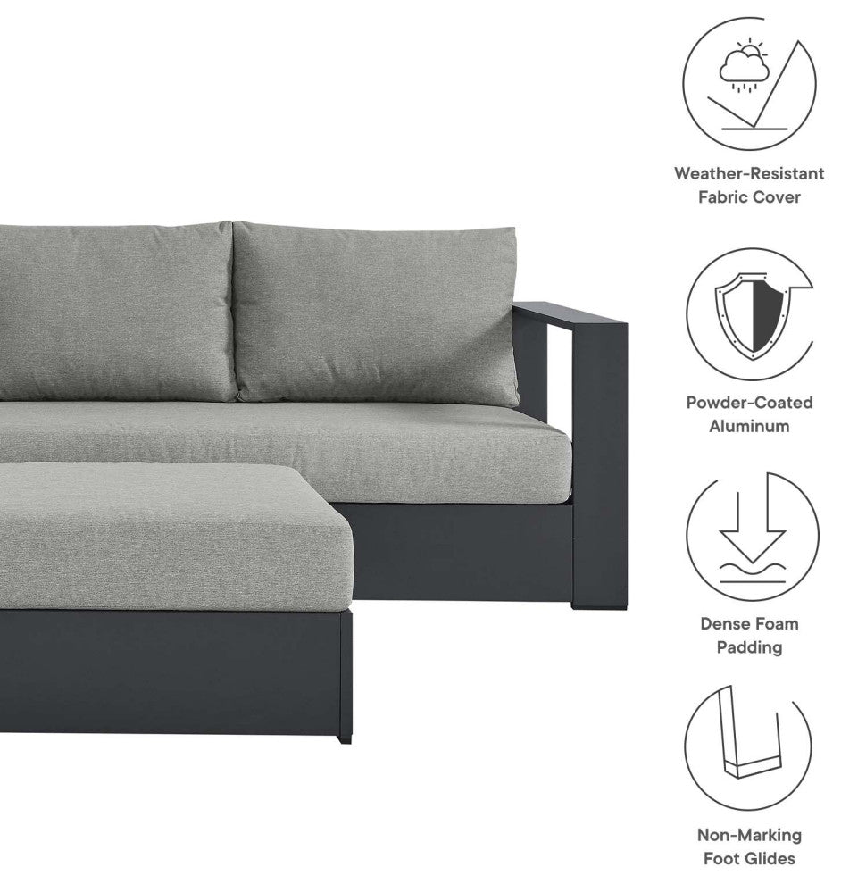 Tahoe Outdoor Patio Powder-Coated Aluminum 5-Piece Sectional Sofa Set - Gray Gra