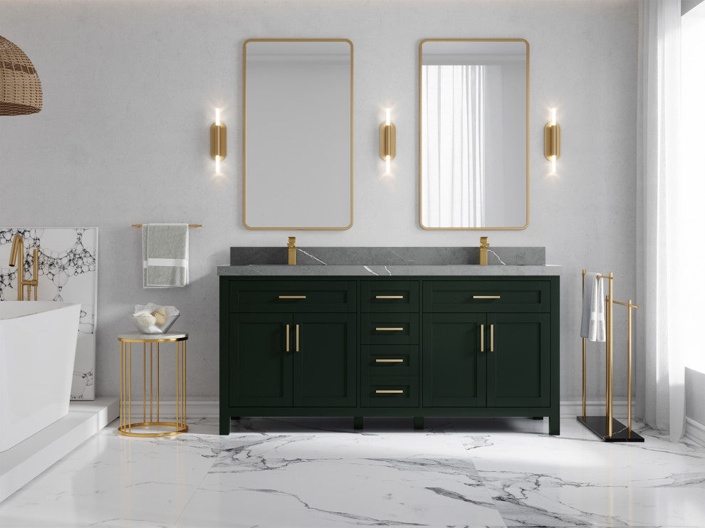 Cambridge 72 Double Sink Bath Vanity in Dark Forest Green 2" Piatra Gray
