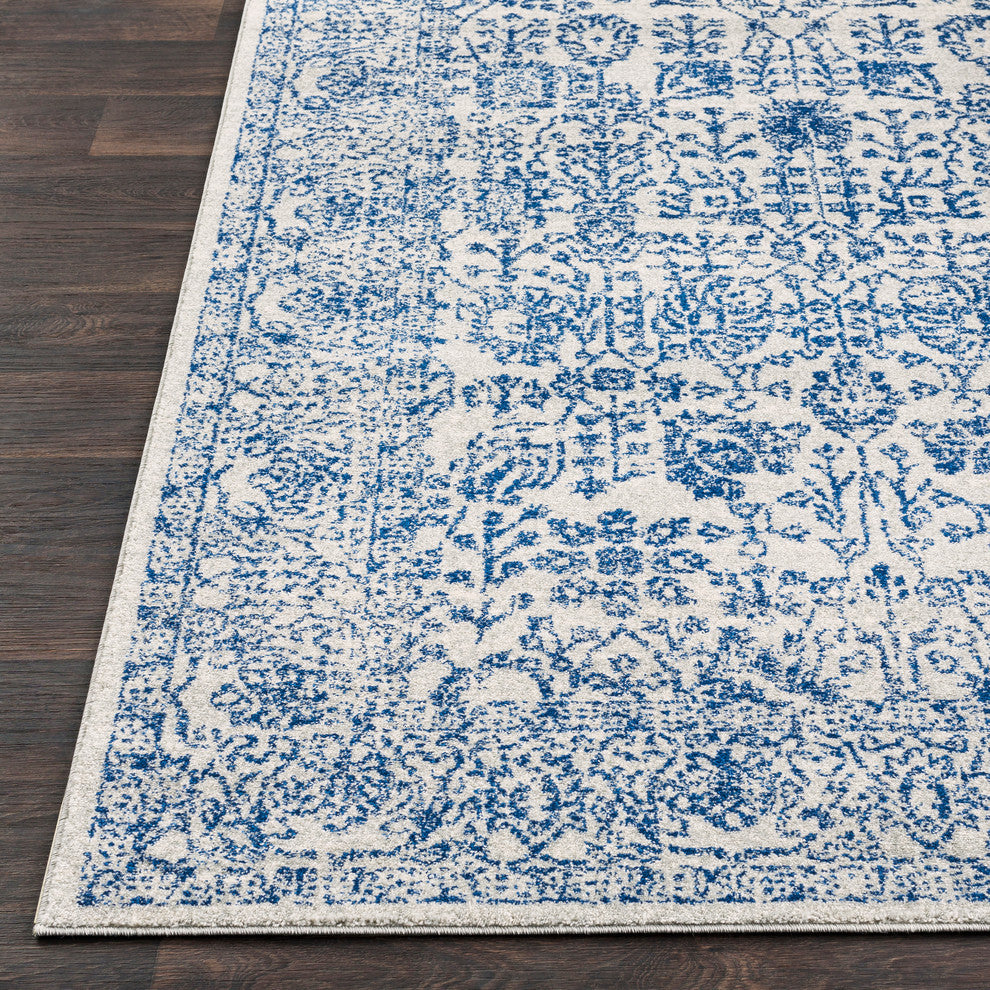 Harput Traditional Dark Blue, Light Gray Area Rug, 3'11"x5'7"