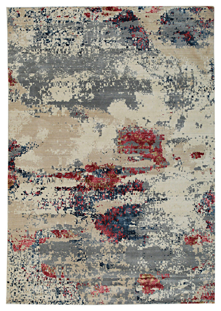 Ivory / Red Contemporary Modern Hand Crafted Area Rug