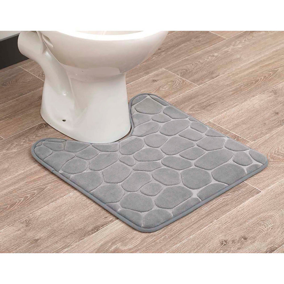 Bath Rug Memory Foam Mat 3D Pebble, Light Gray, Contour Rug 20"x20"