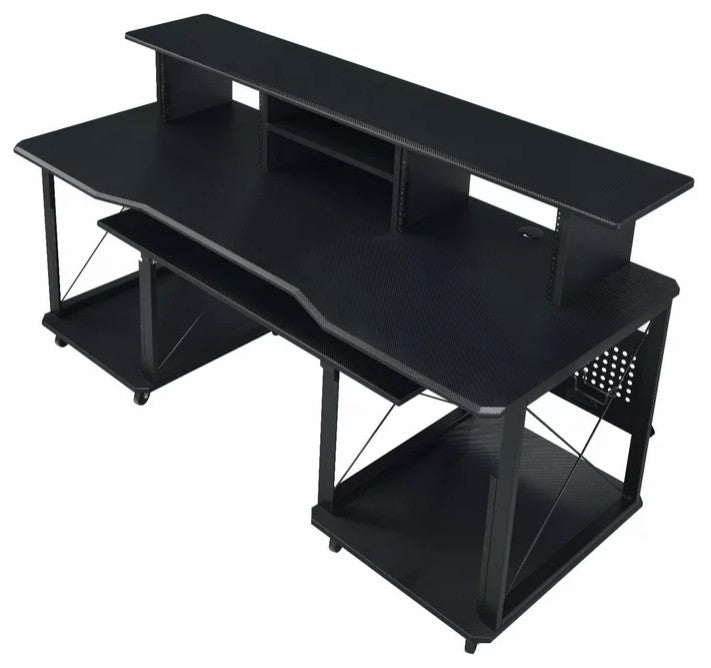 Large Desk, Multipurpose Design With Open Compartments & Grommets, Black
