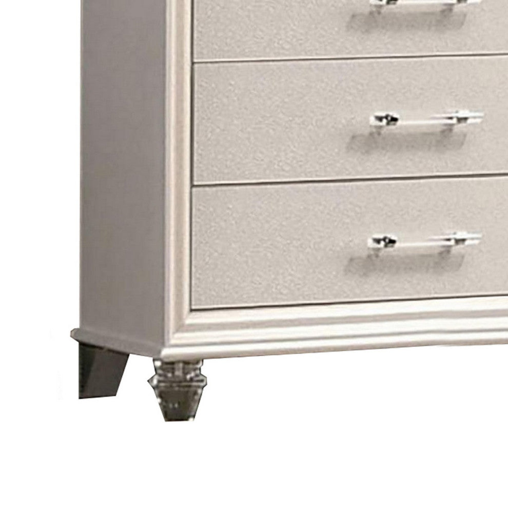 Benzara BM252437 Chest With 5 Drawers and Acrylic Bar Handle, Off white