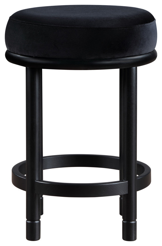 Monette Upholstered Bar and Counter Stool, Black, Velvet, Black Finish
