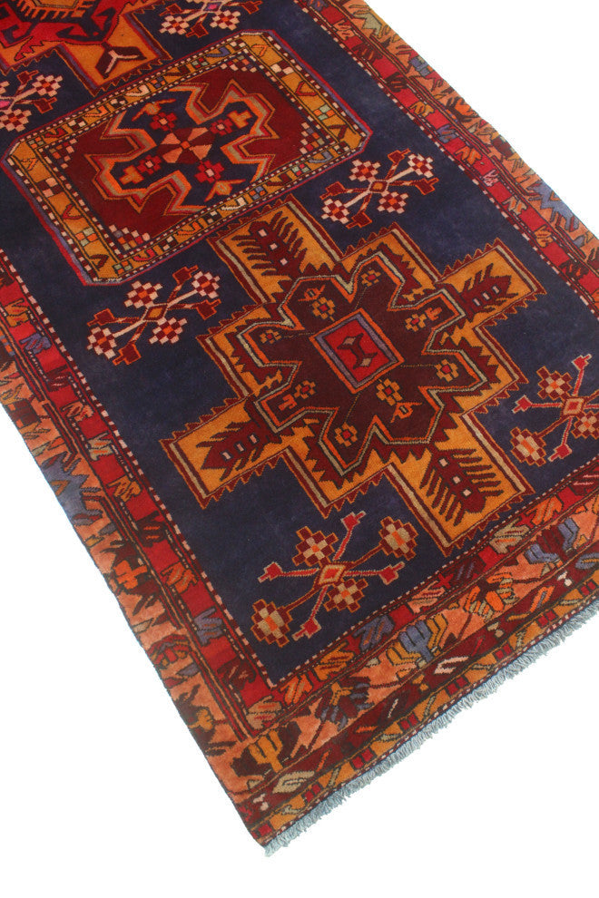Fine Vintage Distressed Gertrude Navy/Red Runner, 3'5x10'0