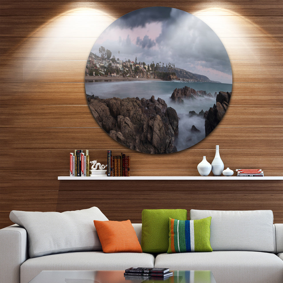 Heavy Rain Clouds Over Crescent Bay, Landscape Disc Metal Wall Art, 23"