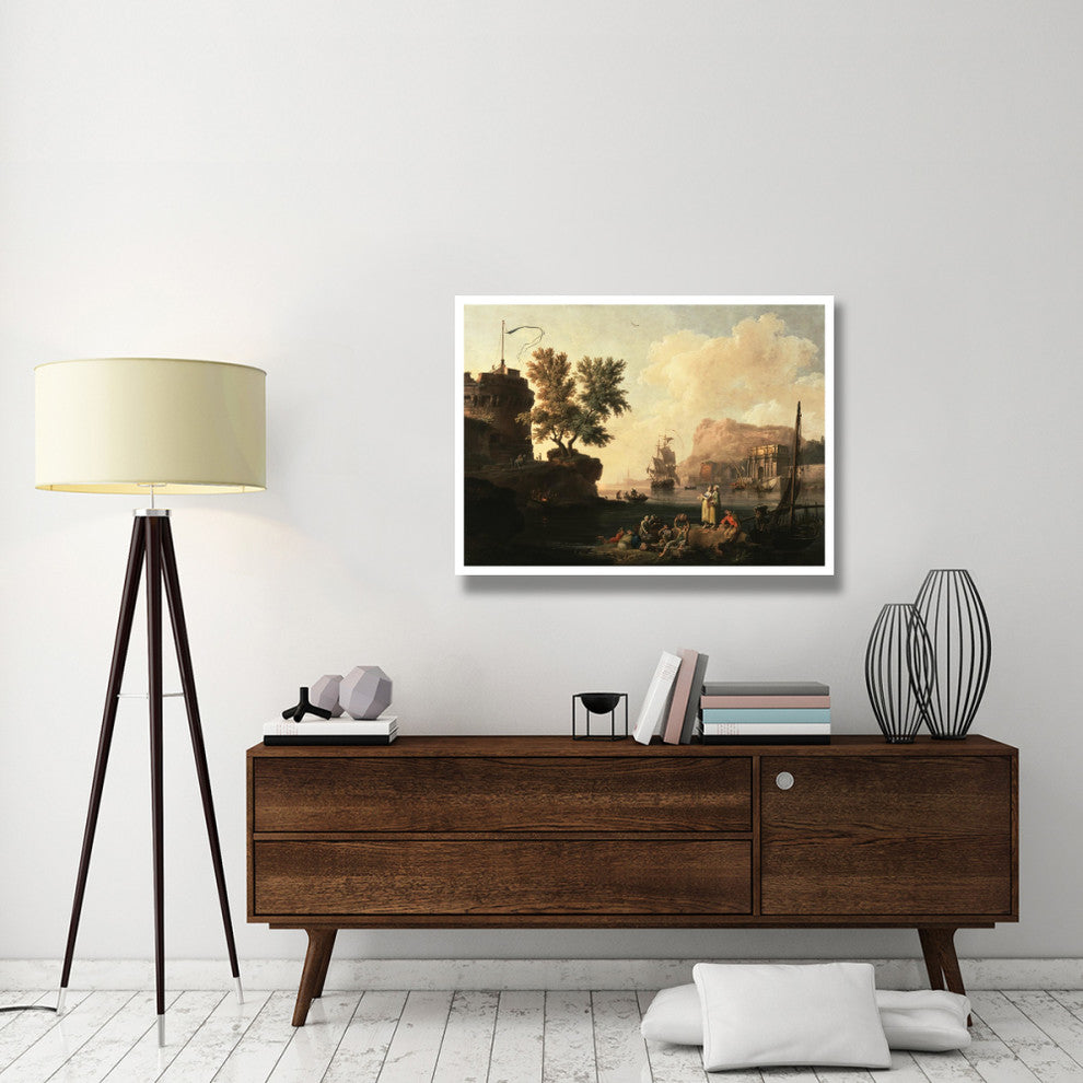 "Mediterranean Harbor Scene" Paper Print by Pierre-Jacques Volaire, 42"x32"