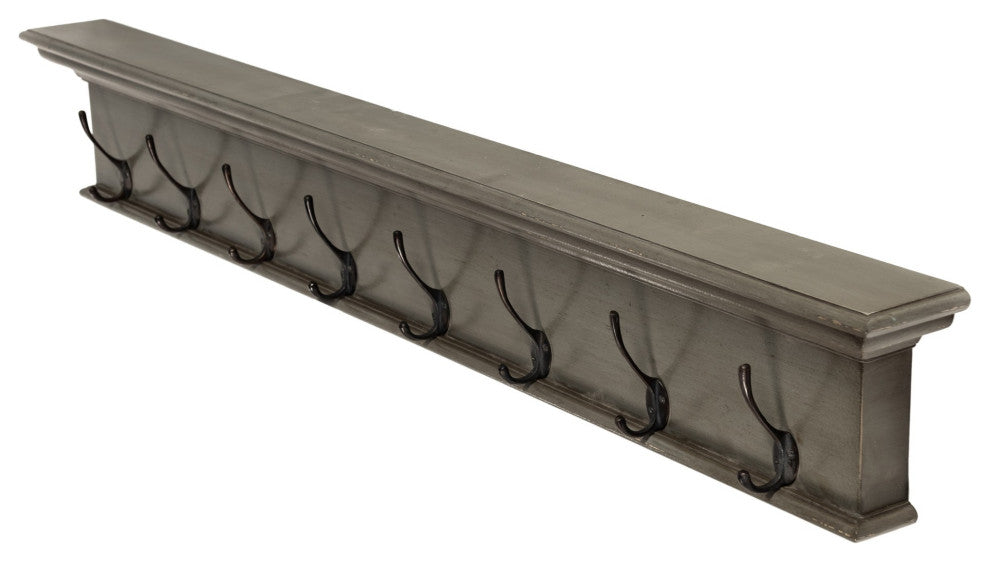 Rustic Antiqued Gray Eight Hook Hanging Coat Rack