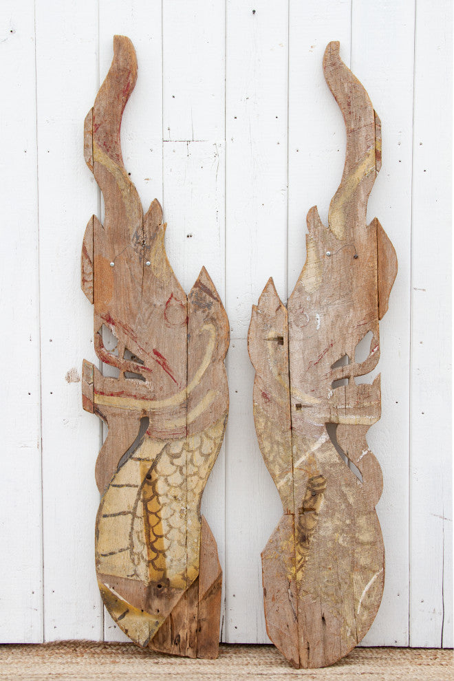 Pair of 18th Century Carved Thai Naga Panels