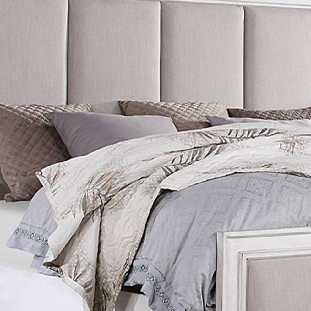 ACME Katia Eastern King Bed, Gray Linen and White Finish
