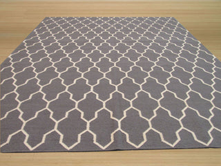Handmade Wool Gray Transitional Trellis Reversible Modern Moroccan Kilim Rug, 8'x10'