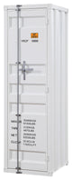 Benzara Industrial Style Metal Wardrobe with Recessed Door Front, White